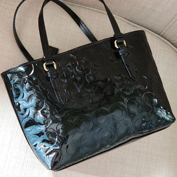 Coach Peyton F50540 OP Art Embossed Small Black Patent Leather Satchel - Picture 7 of 15